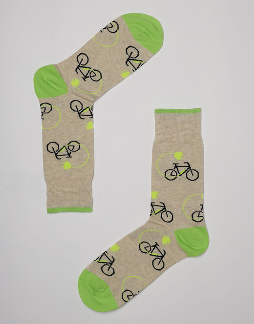 Lovable Calzini corti Crazy Socks in cotone, sabbia con stampa biciclette