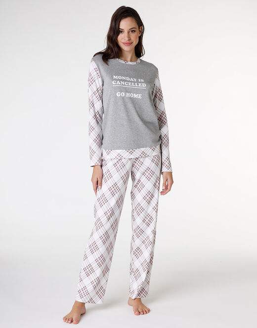 Lovable Pigiama lungo in interlock di cotone, grigio melange stampato Vendita