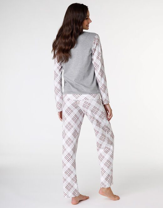 Lovable Pigiama lungo in interlock di cotone, grigio melange stampato Vendita