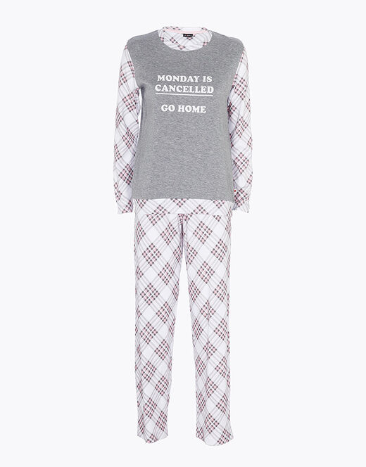 Lovable Pigiama lungo in interlock di cotone, grigio melange stampato Vendita