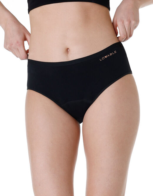 Lovable Slip midi assorbente lavabile in cotone elasticizzato, nero In Vendita