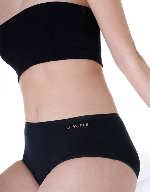 Lovable Slip midi assorbente lavabile in cotone elasticizzato, nero In Vendita
