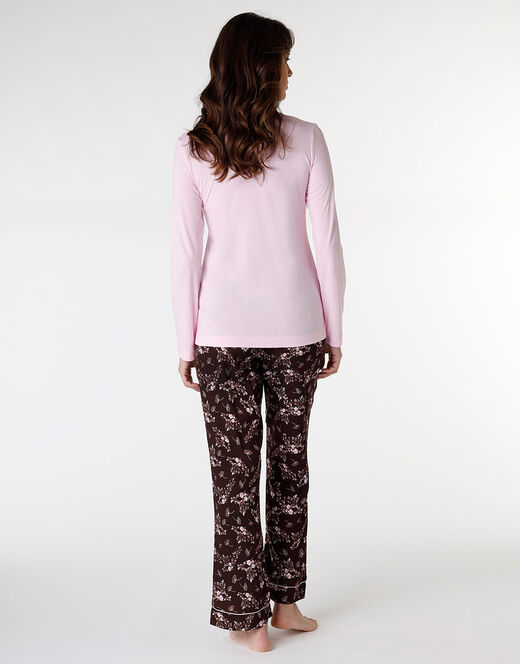 Lovable Pigiama lungo in jersey modal e viscosa, rosa con stampa floreale Vendita Calda