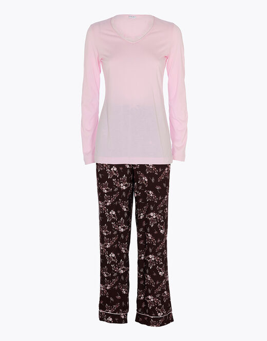 Lovable Pigiama lungo in jersey modal e viscosa, rosa con stampa floreale Vendita Calda