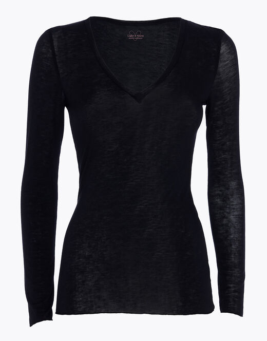 Lovable Maglia a manica lunga con scollo a V in modal e cashmere, nero Pezzi Unici
