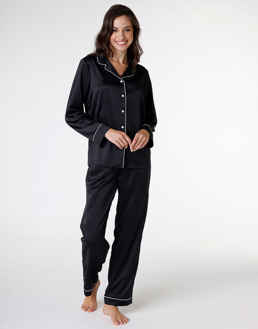Lovable Pigiama lungo aperto in satin, nero Online