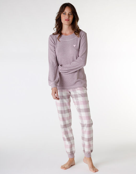 Lovable Homewear chiuso in flanella di cotone, rosa grigio