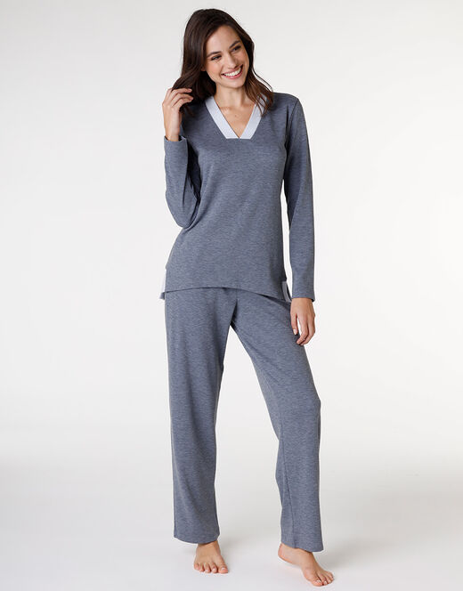 Lovable Pigiama in interlock garzato internamente, blu melange Outlet