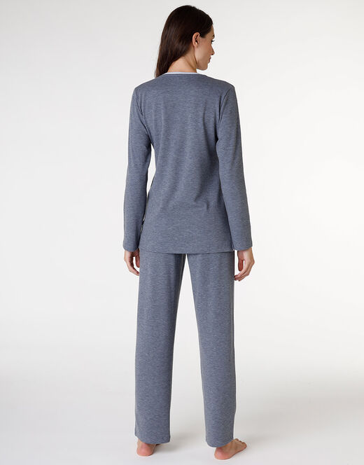 Lovable Pigiama in interlock garzato internamente, blu melange Outlet