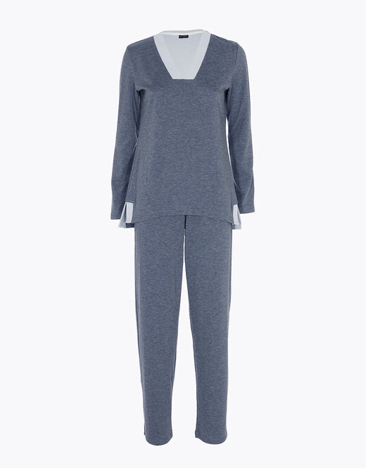 Lovable Pigiama in interlock garzato internamente, blu melange Outlet