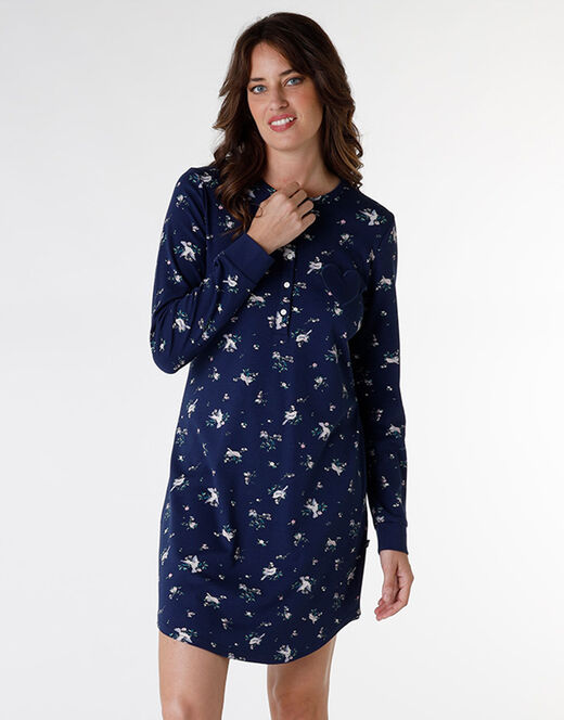 Lovable Camicia da notte in interlock di cotone, blu stampato Vendita Calda