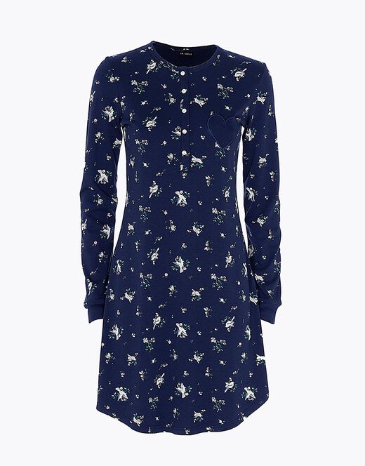 Lovable Camicia da notte in interlock di cotone, blu stampato Vendita Calda