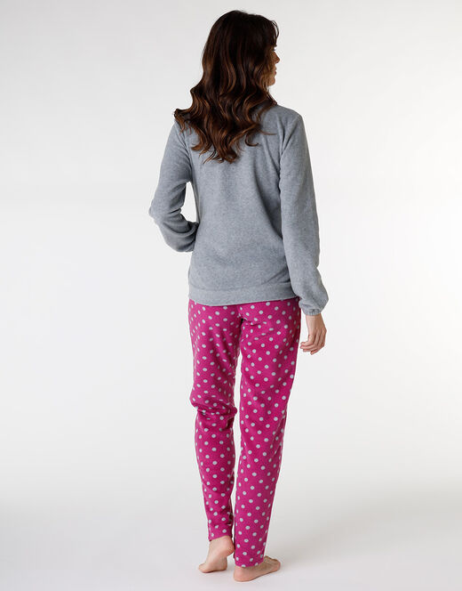 Lovable Homewear aperto in pelliccetta jacquard e micropile, rosa e grigio Saldi Di Fabbrica