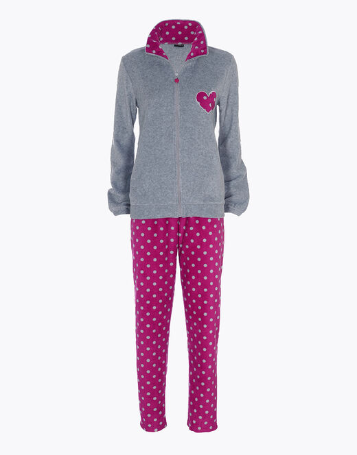 Lovable Homewear aperto in pelliccetta jacquard e micropile, rosa e grigio Saldi Di Fabbrica