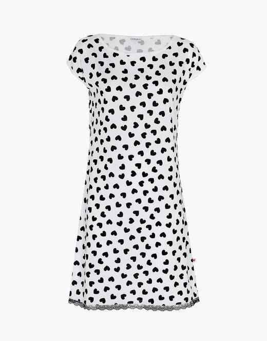 Lovable Camicia da notte in jersey di cotone, stampa cuori neri su sfondo bianco Vendite Flash