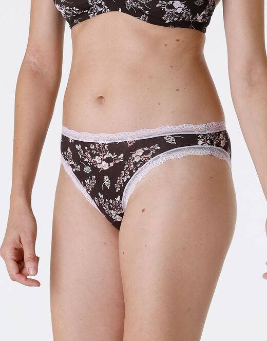 Lovable Slip Lovable Panties in cotone e pizzo elasticizzati, stampa fiori fondo caffè 2025
