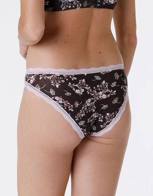 Lovable Slip Lovable Panties in cotone e pizzo elasticizzati, stampa fiori fondo caffè 2025