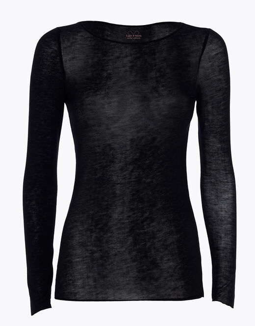 Lovable Maglia con scollo a barchetta e manica lunga in modal e cashmere, nero Italia