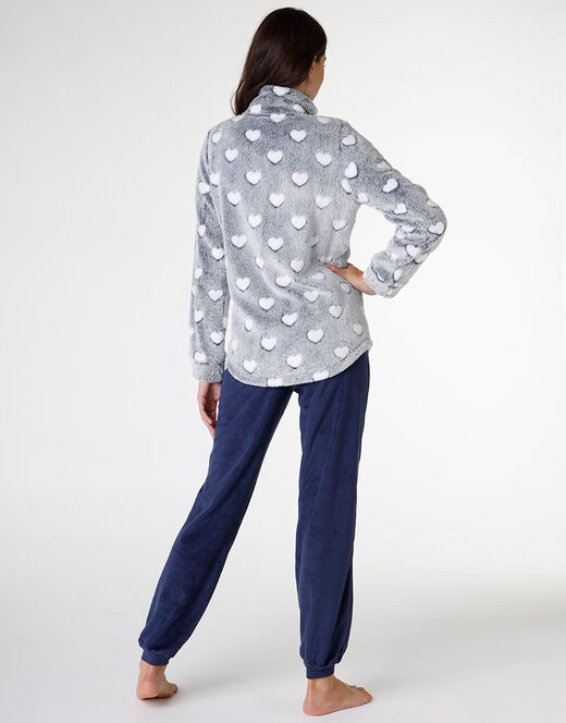 Lovable Homewear aperto in pelliccetta jacquard e micropile, blu Pezzi Unici