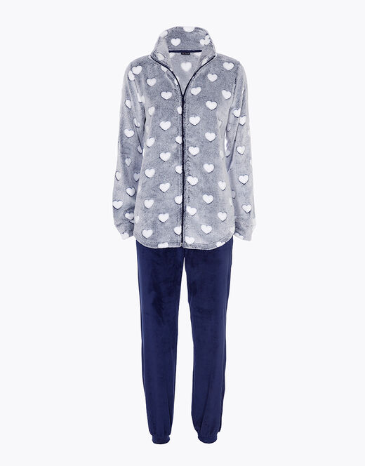 Lovable Homewear aperto in pelliccetta jacquard e micropile, blu Pezzi Unici