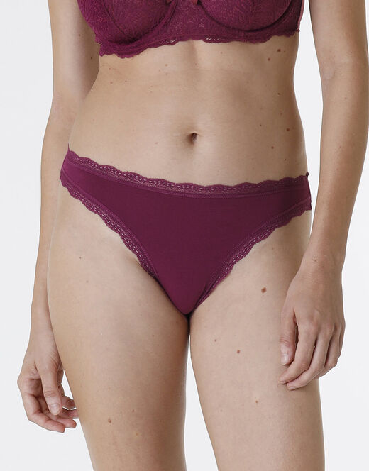 Lovable Slip Lovable Panties in cotone e pizzo elasticizzati, bordeaux 2025