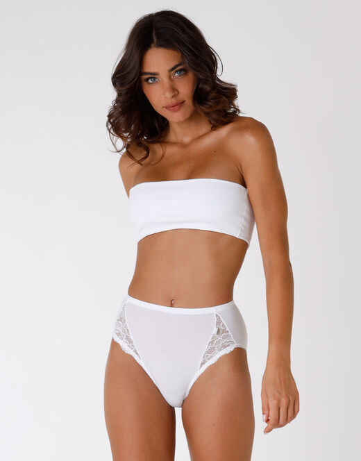 Lovable Slip midi Lovely Charme bianco in cotone elasticizzato con pizzo Sconto