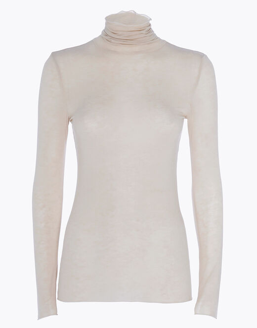 Lovable Maglia a collo alto e manica lunga in modal e cashmere, sabbia Hotsell