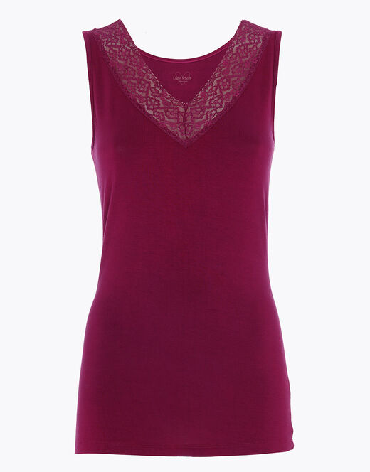 Lovable Canotta Donna Warm & Soft in Viscosa Spalla Larga con Pizzo, bordeaux Vendita Calda