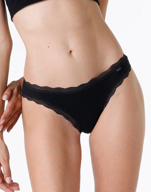 Lovable Slip Mini Lovely in cotone elasticizzato e pizzo, nero Only for today