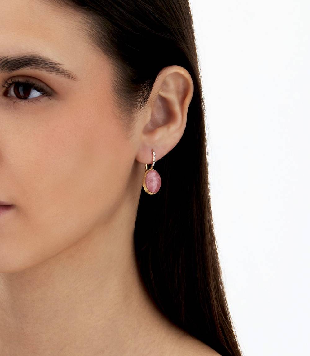 Nanis Orecchini Ciliegine Rosolio "Boules" in oro inciso, diamanti, cristall – Nanis Italian Jewels Nuova