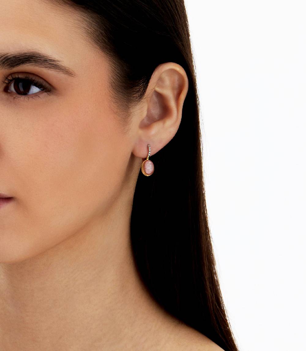 Nanis Orecchini Ciliegine Rosolio "Boules" in oro inciso, diamanti, cristall – Nanis Italian Jewels Moda