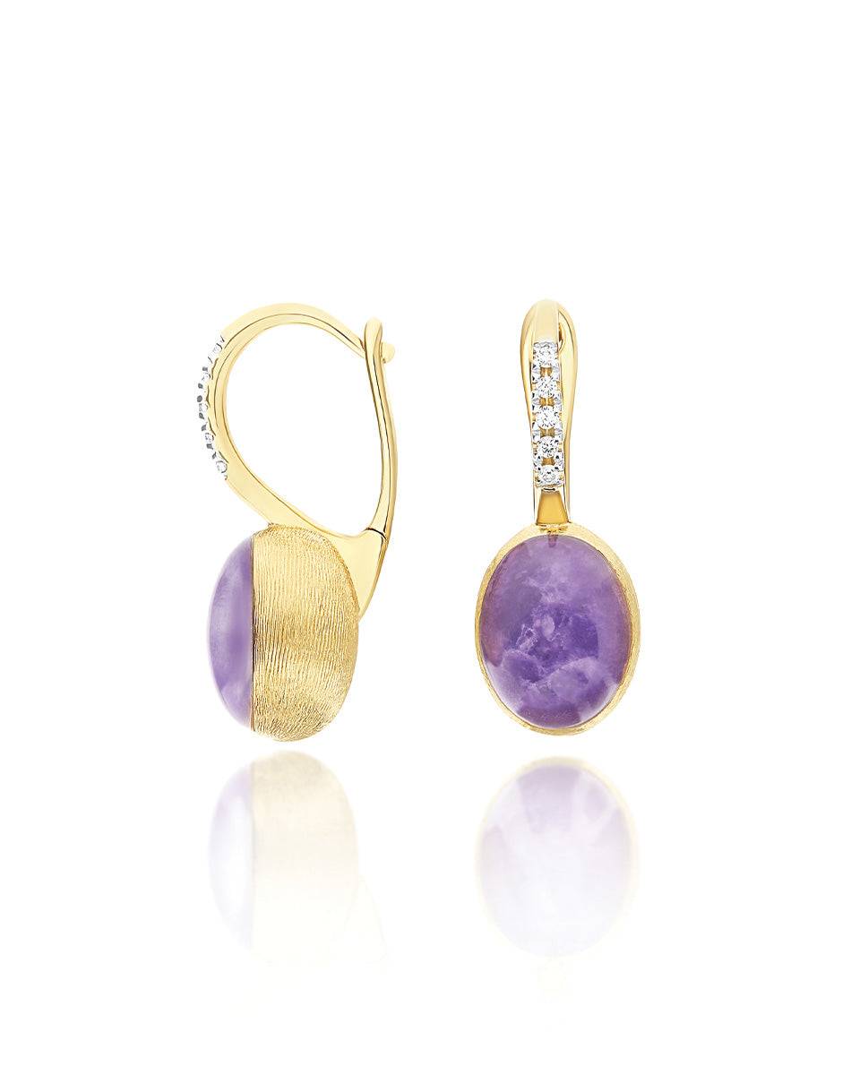 Nanis Orecchini Ciliegine Violetta "Boules" in oro inciso, diamanti, lepidol – Nanis Italian Jewels Nuovo