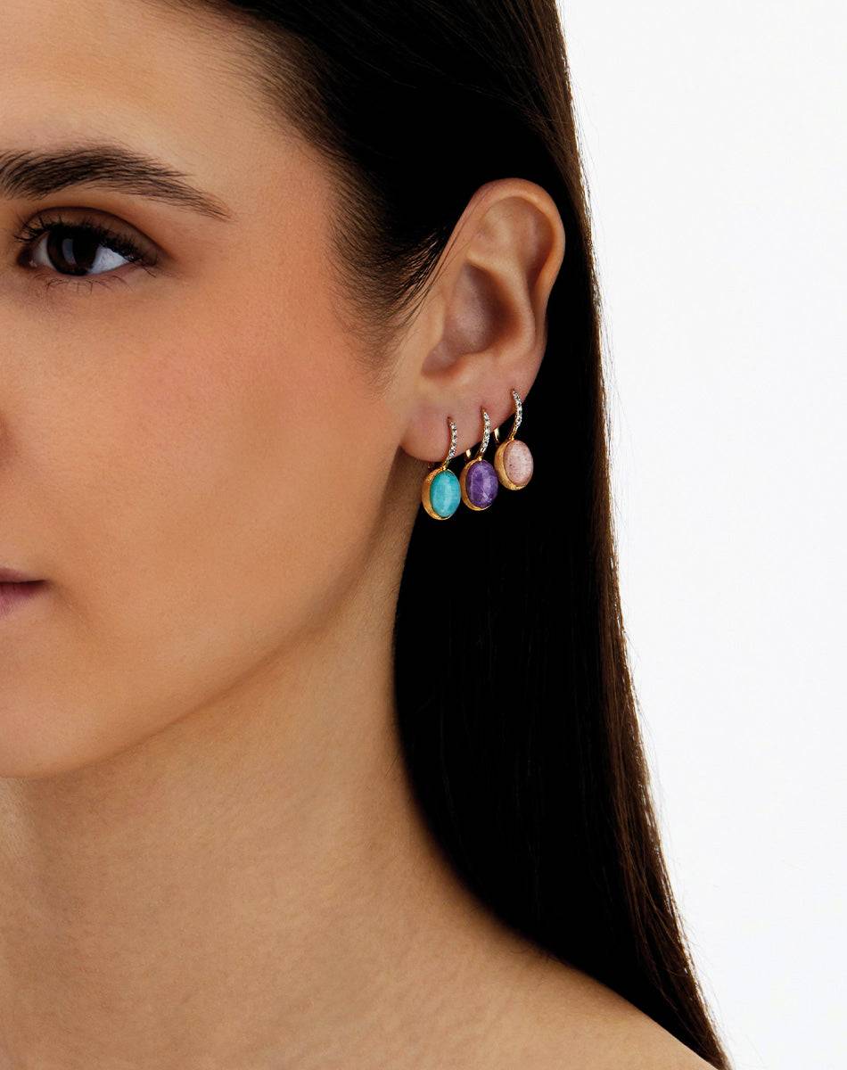 Nanis Orecchini Ciliegine Violetta "Boules" in oro inciso, diamanti, lepidol – Nanis Italian Jewels Nuovo