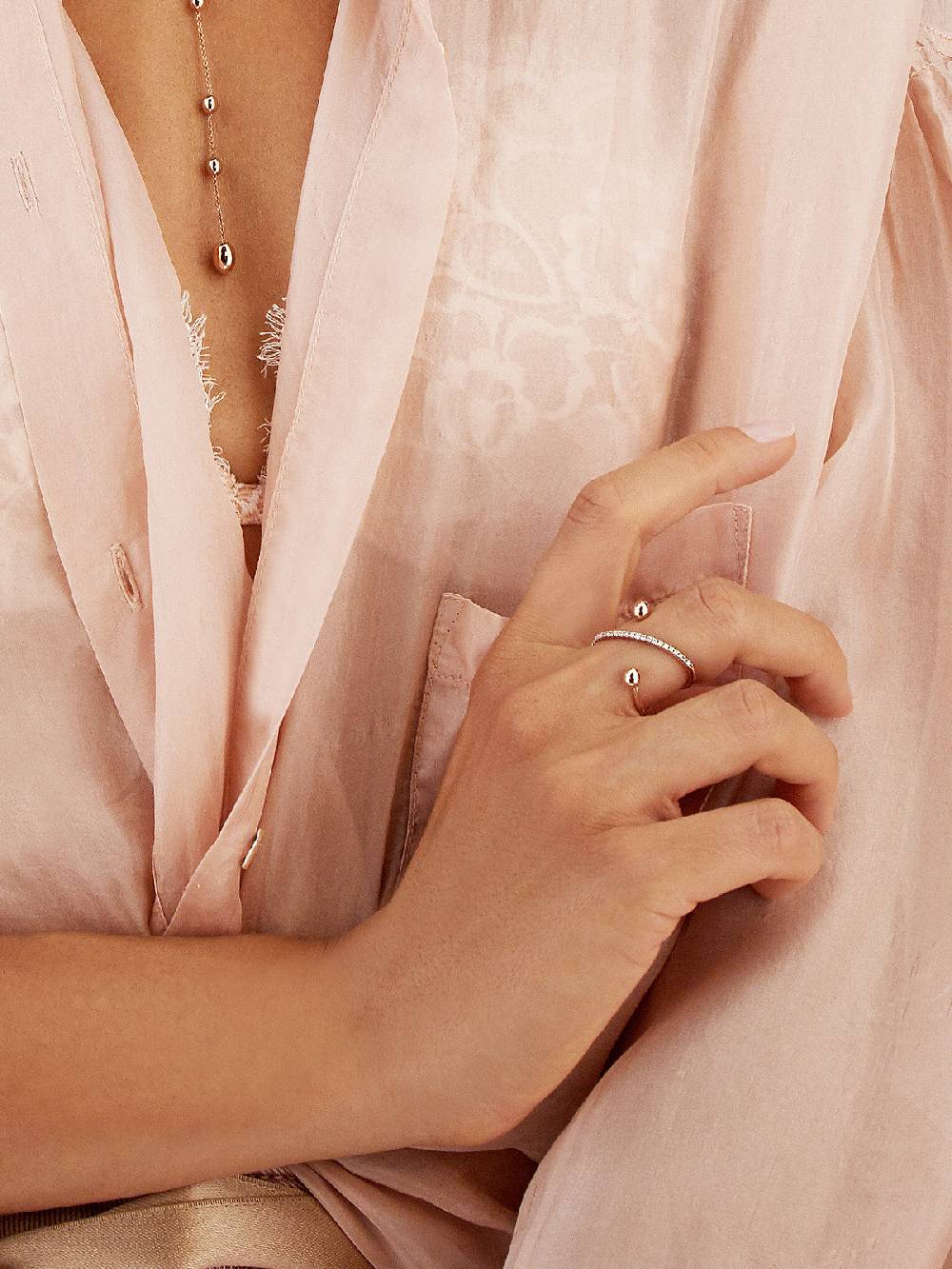 Nanis Anello ad incrocio "DANCING ÉLITE" con boules in oro rosa e diamanti ( – Nanis Italian Jewels Prezzo Ridotto