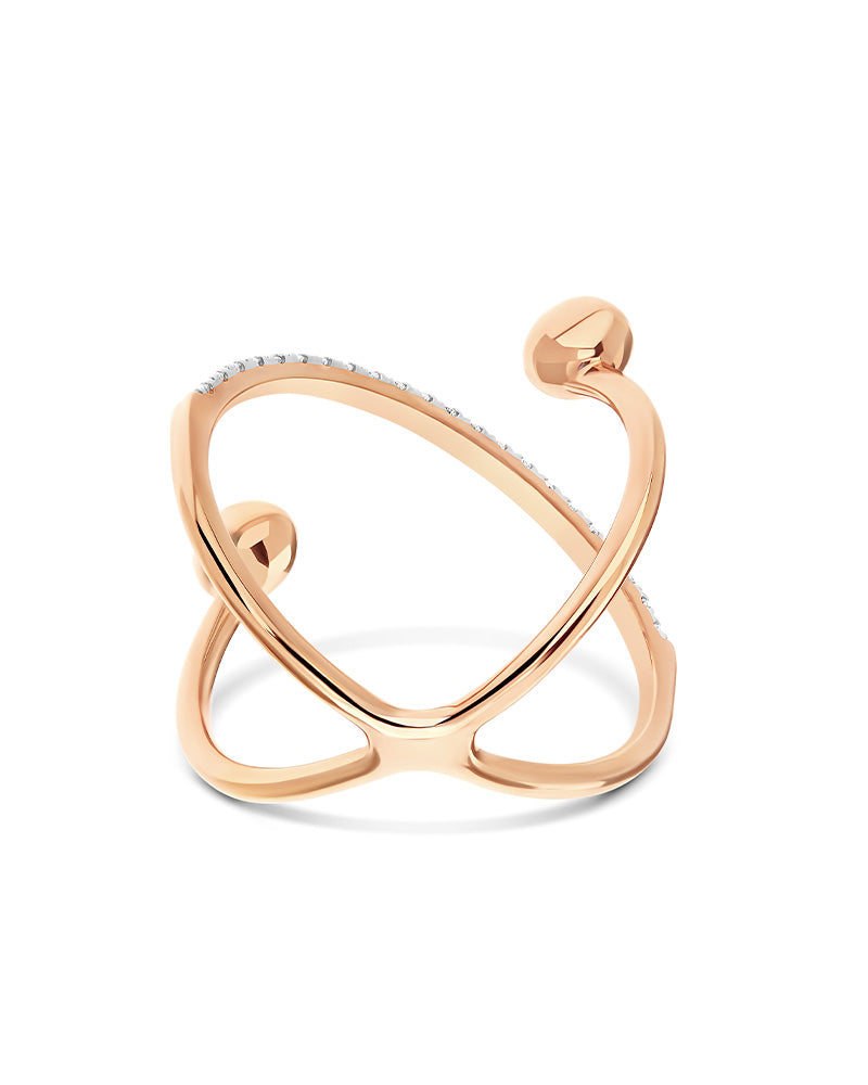Nanis Anello ad incrocio "DANCING ÉLITE" con boules in oro rosa e diamanti ( – Nanis Italian Jewels Prezzo Ridotto