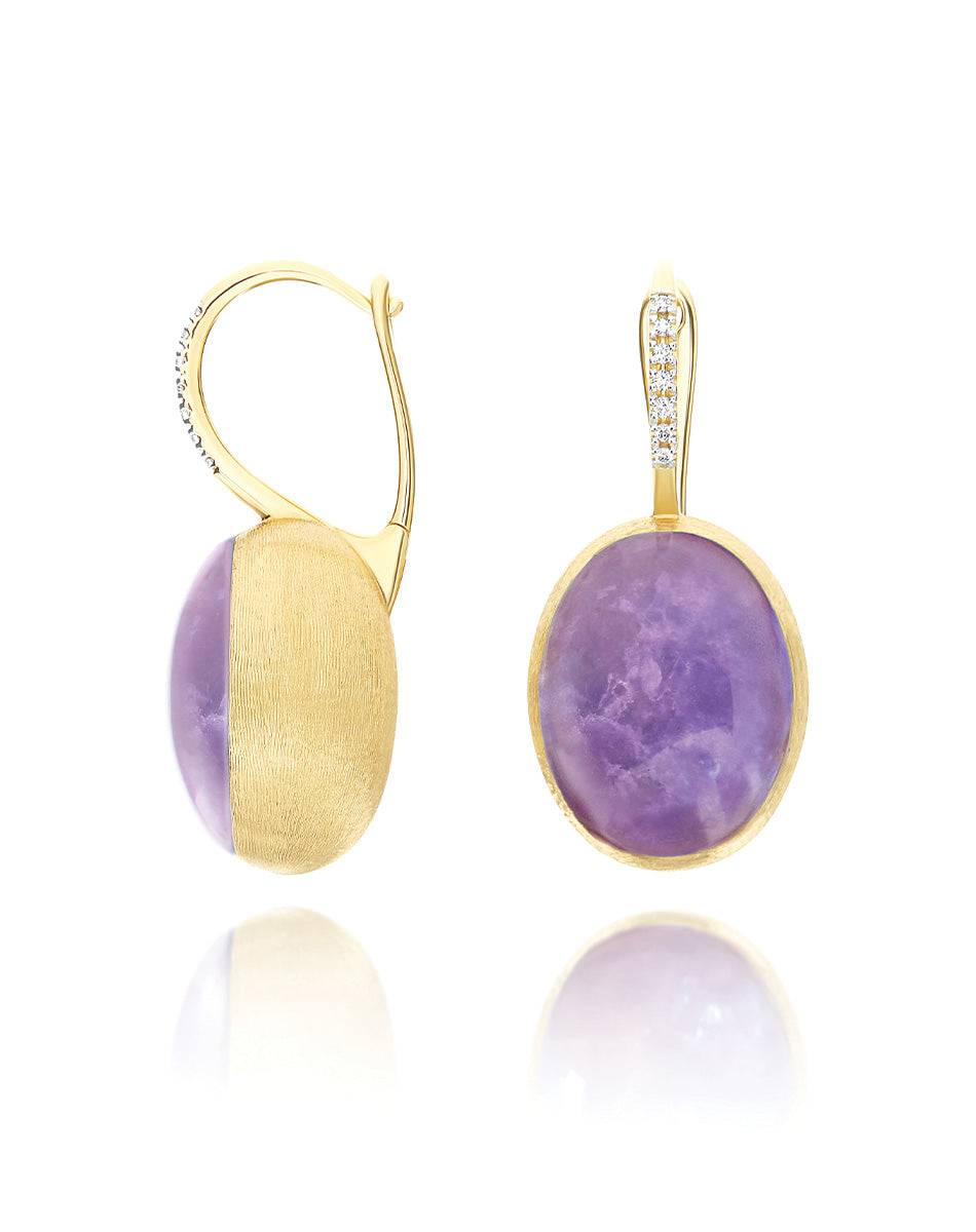 Nanis Orecchini Ciliegine Violetta "Boules" in oro inciso, diamanti, lepidol – Nanis Italian Jewels Shopping Online