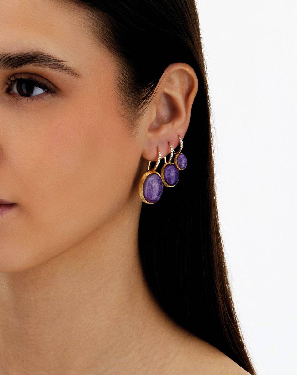 Nanis Orecchini Ciliegine Violetta "Boules" in oro inciso, diamanti, lepidol – Nanis Italian Jewels Shopping Online