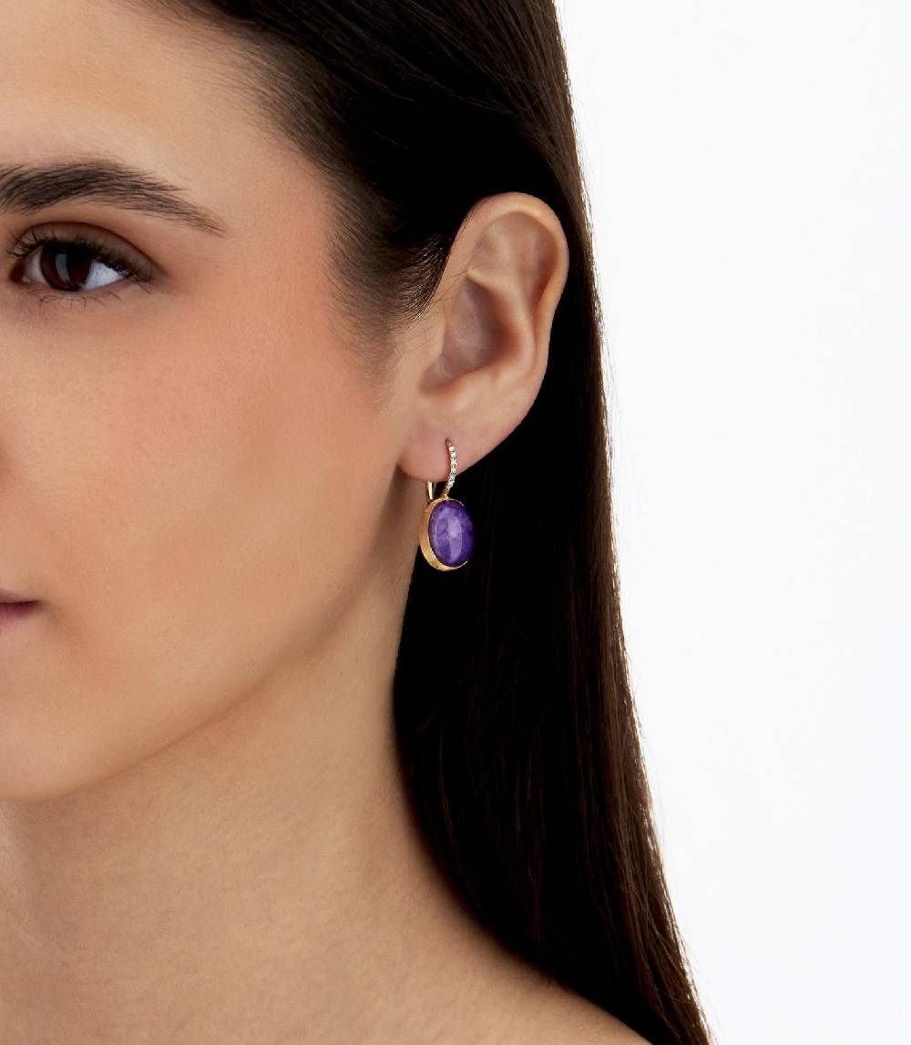 Nanis Orecchini Ciliegine Violetta "Boules" in oro inciso, diamanti, lepidol – Nanis Italian Jewels Affare Del Giorno