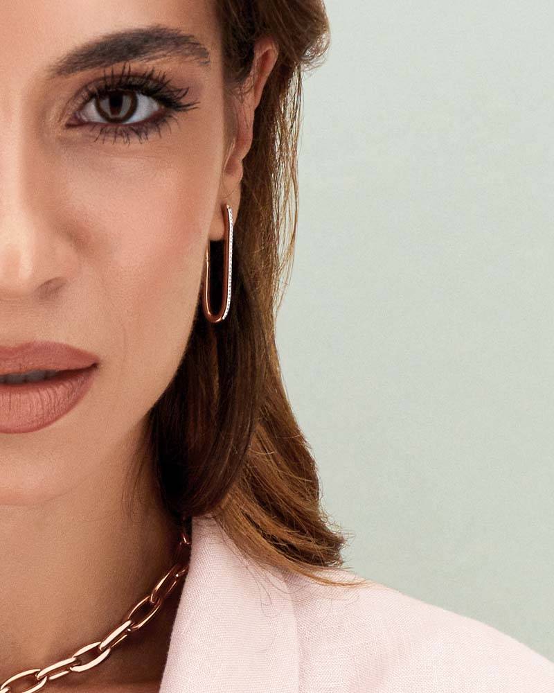 Nanis Orecchini a cerchio "libera" squadrati grandi in oro rosa e diamanti – Nanis Italian Jewels In Linea