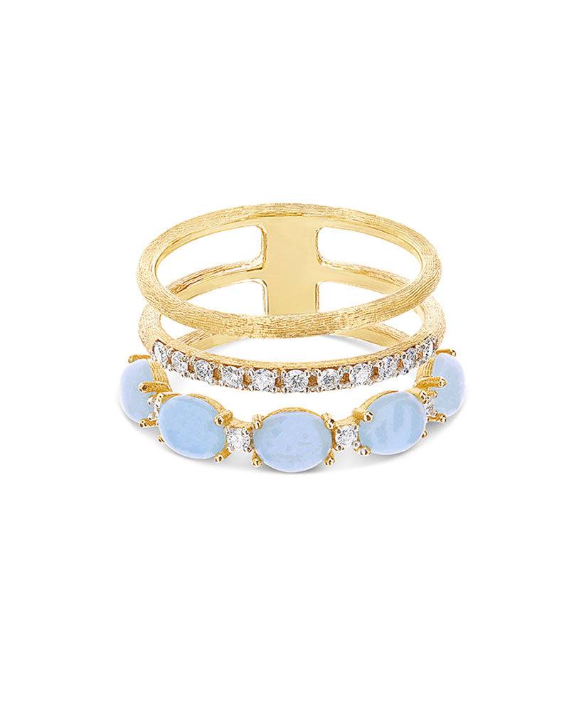 Nanis Anello "DANCING AZURE" a tripla fascia in oro, diamanti e acquamarina – Nanis Italian Jewels Negozio