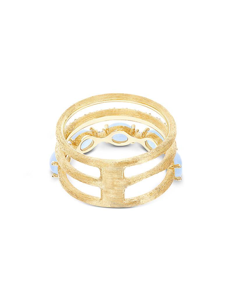 Nanis Anello "DANCING AZURE" a tripla fascia in oro, diamanti e acquamarina – Nanis Italian Jewels Negozio