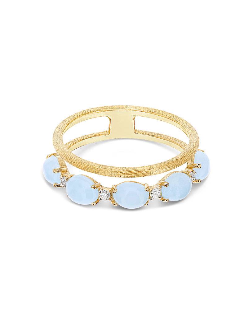 Nanis Anello "DANCING AZURE" a doppia fascia in oro, diamanti e acquamarina – Nanis Italian Jewels In Saldo