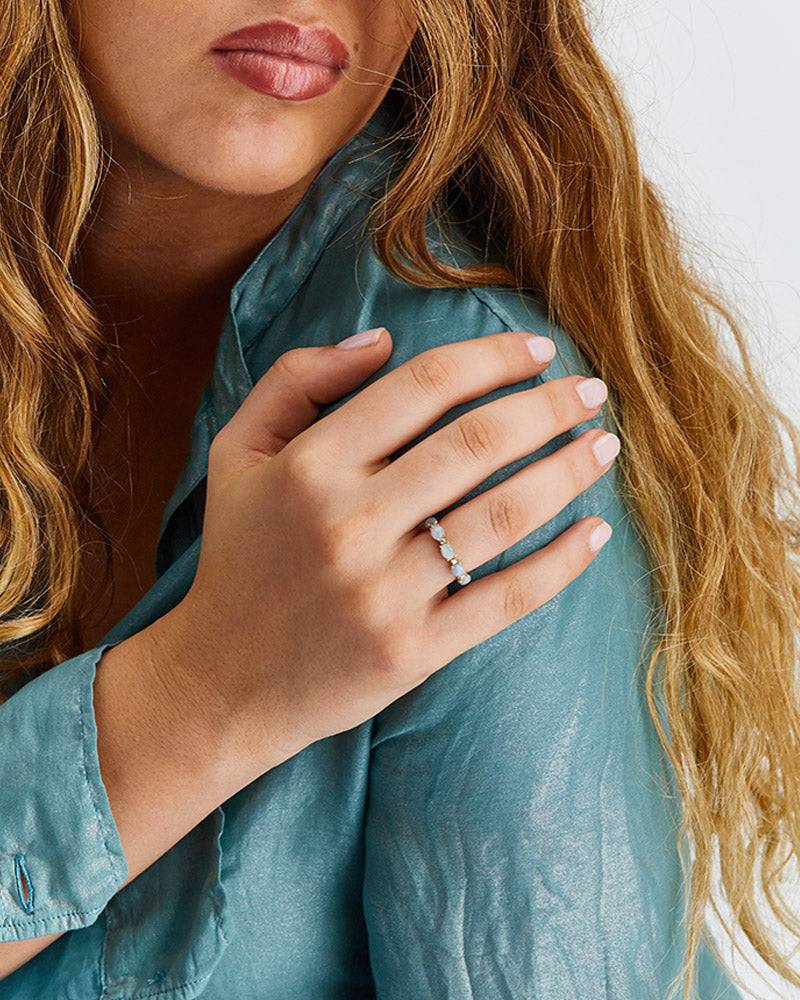 Nanis Anello "DANCING AZURE" con boules in oro, diamanti e acquamarina – Nanis Italian Jewels Nuova