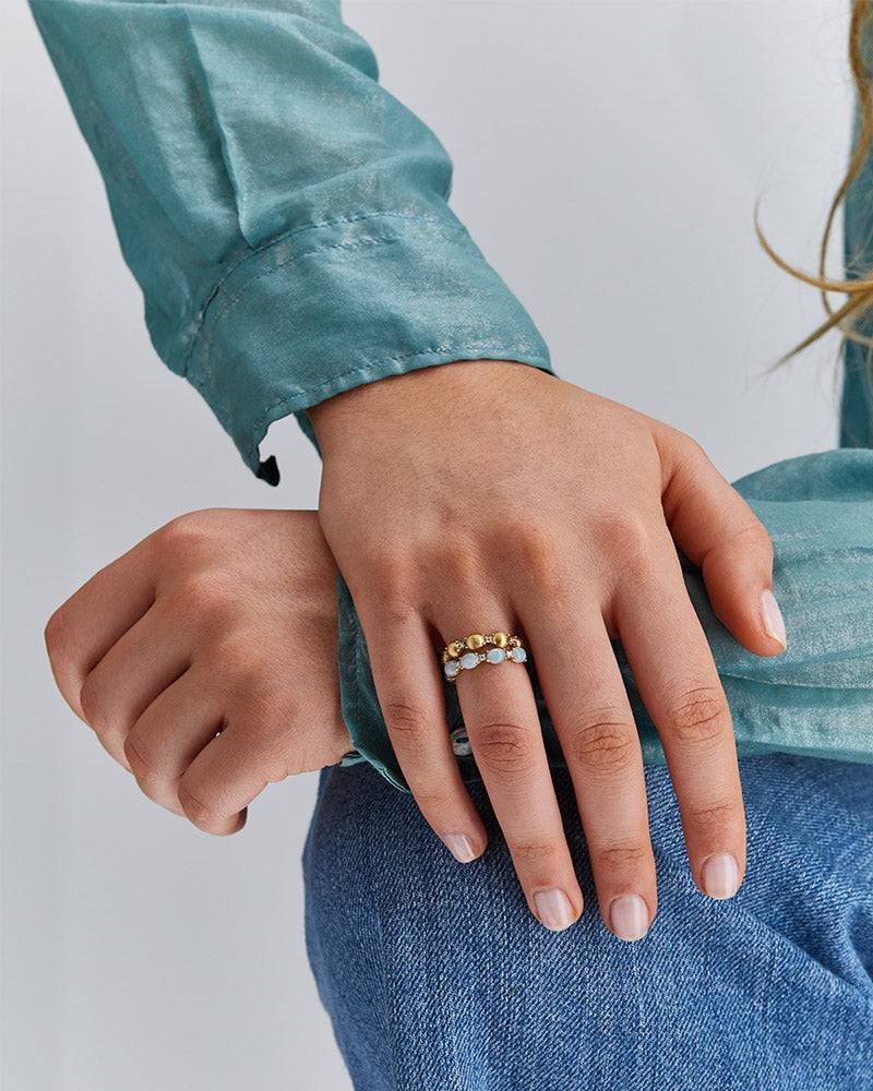 Nanis Anello "DANCING AZURE" con boules in oro, diamanti e acquamarina – Nanis Italian Jewels Nuova