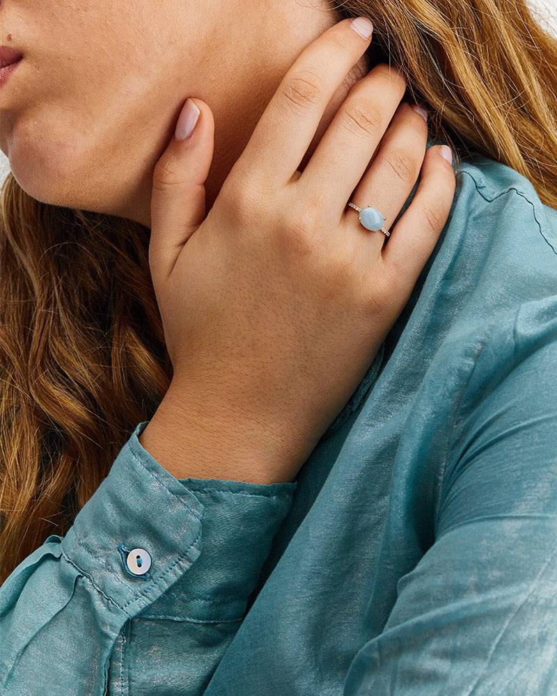 Nanis Anello "DANCING AZURE" impilabile in oro, diamanti e acquamarina (gran – Nanis Italian Jewels Moda