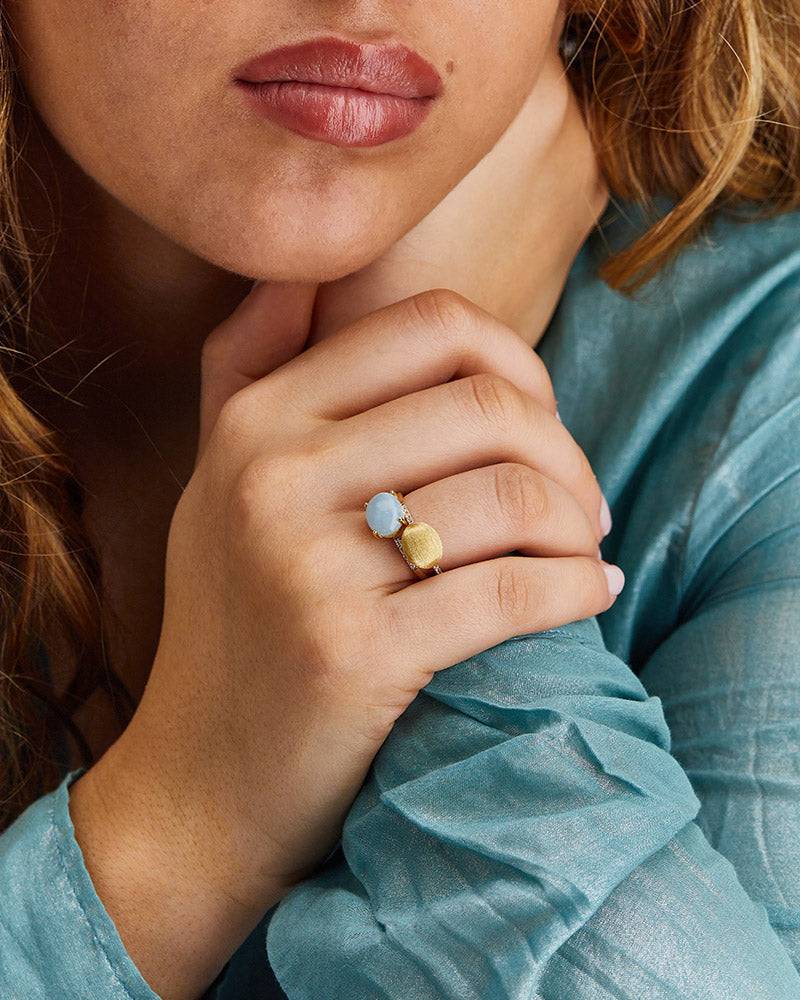 Nanis Anello "DANCING AZURE" impilabile in oro, diamanti e acquamarina (gran – Nanis Italian Jewels Moda