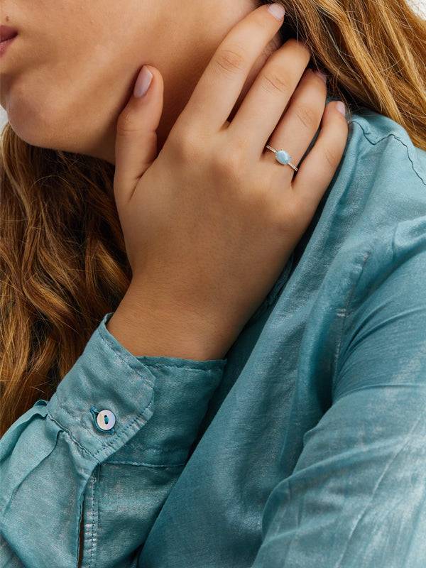 Nanis Anello "DANCING AZURE" impilabile in oro, diamanti e acquamarina (medi – Nanis Italian Jewels 2025