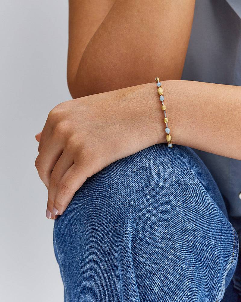 Nanis Bracciale tennis "DANCING AZURE" in oro, diamanti e acquamarina – Nanis Italian Jewels 2025