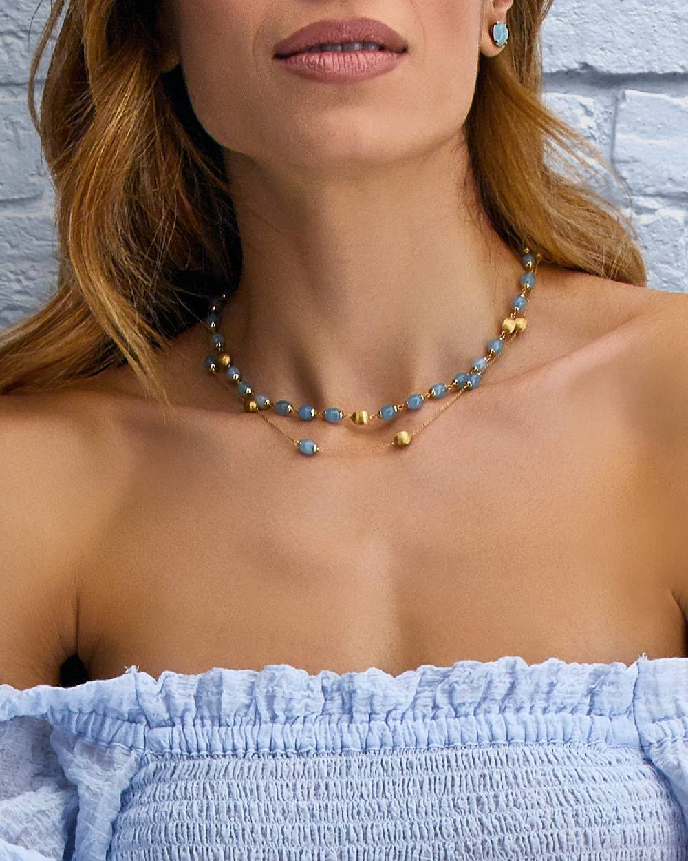 Nanis Collana "DANCING AZURE" 3 in 1 in oro e acquamarina – Nanis Italian Jewels Nuovo