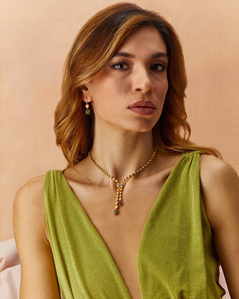 Nanis Collana "DANCING TOURMALINES" in oro, diamanti, tormaline rosa e verdi – Nanis Italian Jewels Pezzi Unici